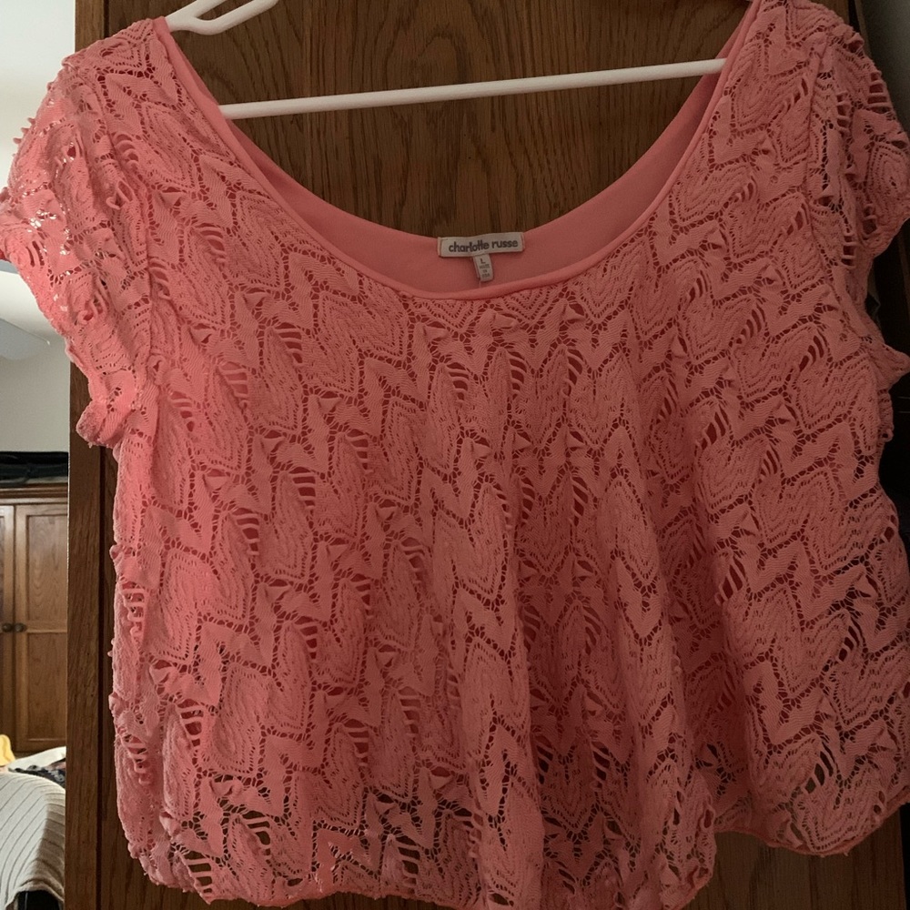 Pink lace crop top! Size L, tags still on🌸🌺